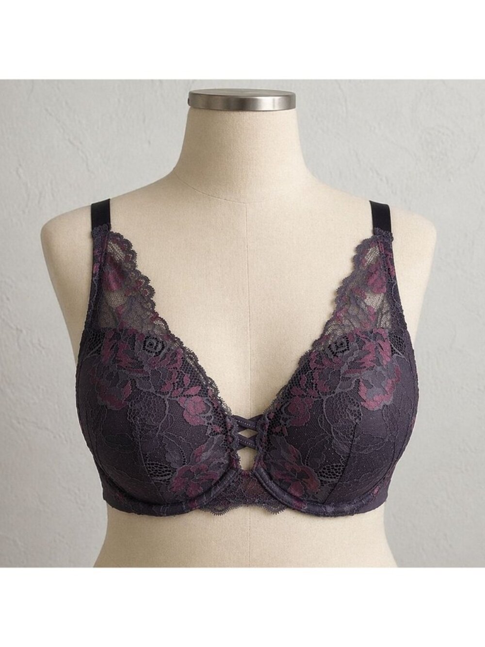 Torrid Curve 44C Lace Underwire Bra Plum Gray Floral Full Coverage Padded